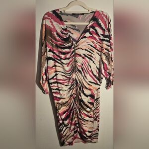 Made in France Ruched Zebra Print Dress in Black, White & Pink